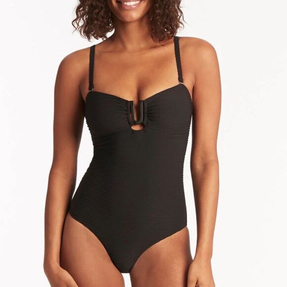 Sea Level Spinnaker U Bar Bandeau One Piece Black Swimsuit NEW US 4 MSRP $145 - Picture 1 of 11